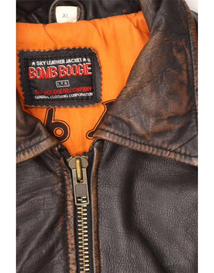Bomboogie Mens Leather Bomber Jacket UK 42 XL Brown Leather