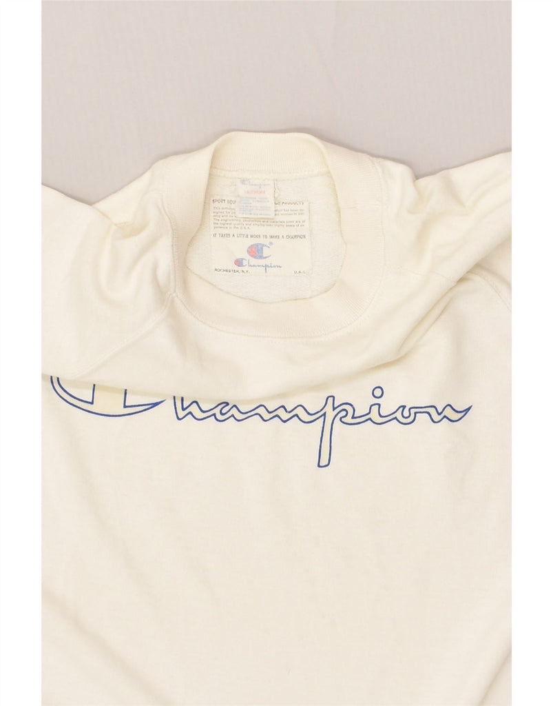 CHAMPION Womens Graphic Short Sleeve Sweatshirt Jumper UK 14 Medium White | Vintage Champion | Thrift | Second-Hand Champion | Used Clothing | Messina Hembry 