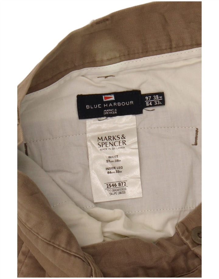Marks & Spencer Mens Blue Harbour Straight Chino Trousers W38 L33 Brown