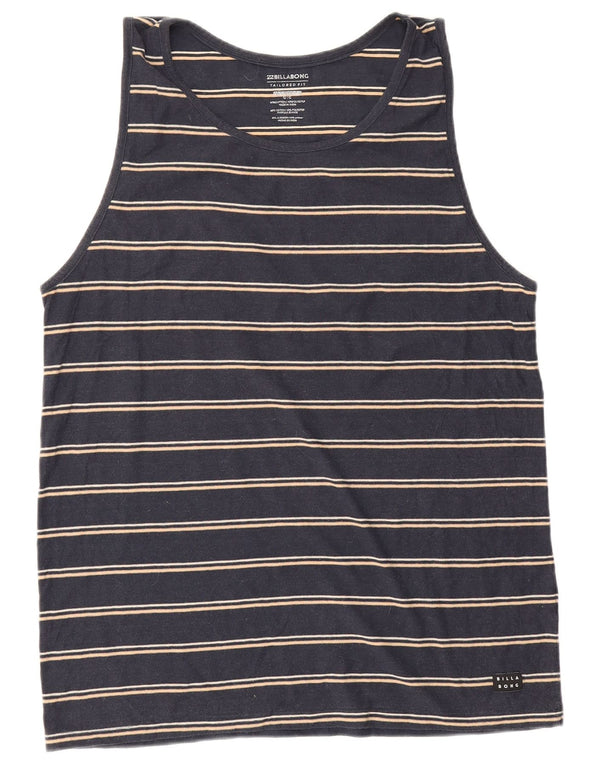 Billabong Mens Tailored Fit Vest Top Large Navy Blue Striped Cotton