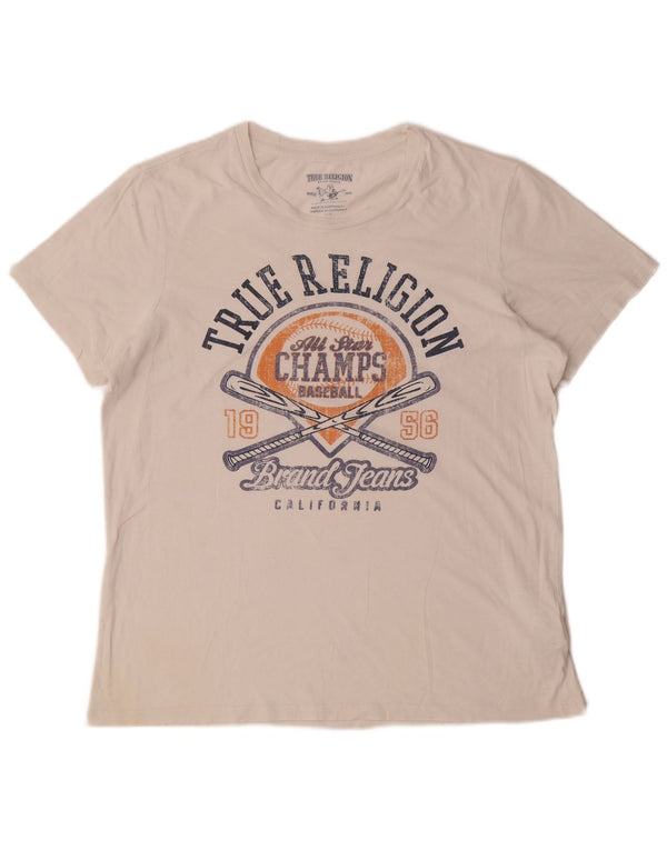 True Religion Mens Graphic T-Shirt Top Large White Cotton