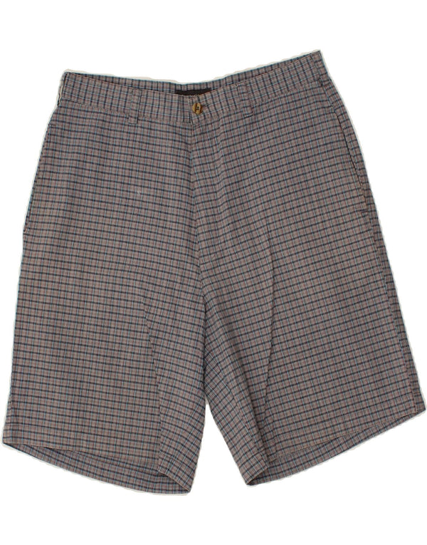 VINTAGE Mens Chino Shorts W32 Medium Grey Check Cotton