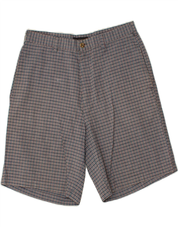 VINTAGE Mens Chino Shorts W32 Medium Grey Check Cotton