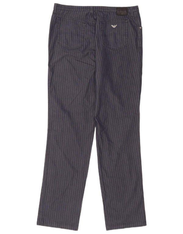 Armani Womens Straight Casual Trousers W34 L33 Navy Blue Pinstripe Cotton