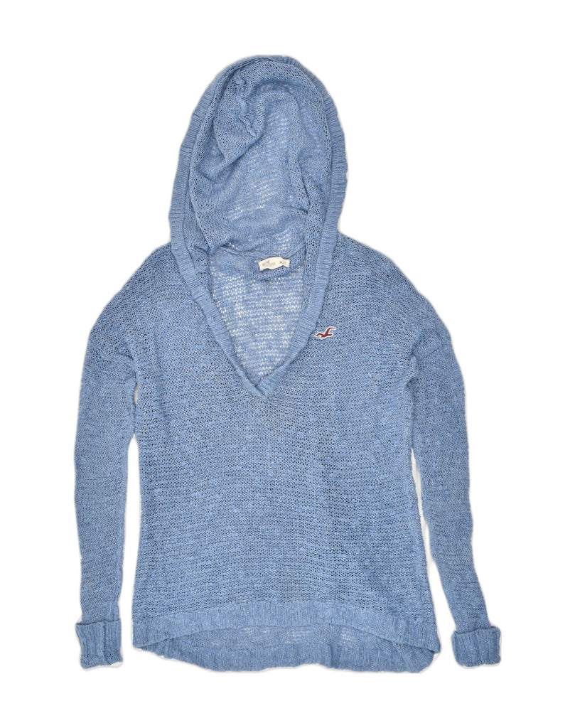 HOLLISTER Womens Hooded V-Neck Jumper Sweater UK 14 Large Blue | Vintage Hollister | Thrift | Second-Hand Hollister | Used Clothing | Messina Hembry 