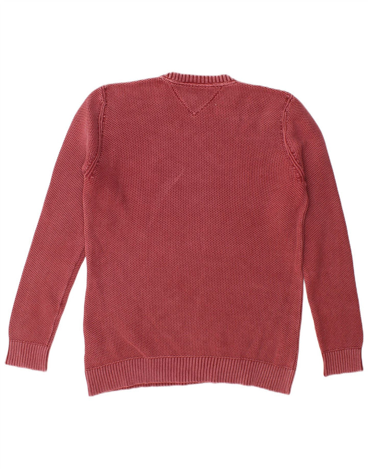 Tommy Hilfiger Mens Crew Neck Jumper Sweater Medium Burgundy Cotton