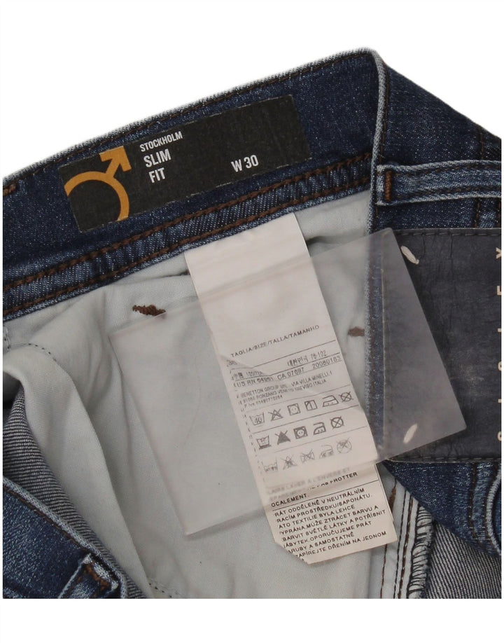 Sisley Mens Stockholm Slim Fit Denim Shorts W30 Medium Blue Cotton