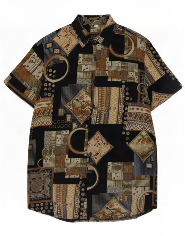 Vintage Mens Short Sleeve Shirt Large Multicoloured Geometric Viscose