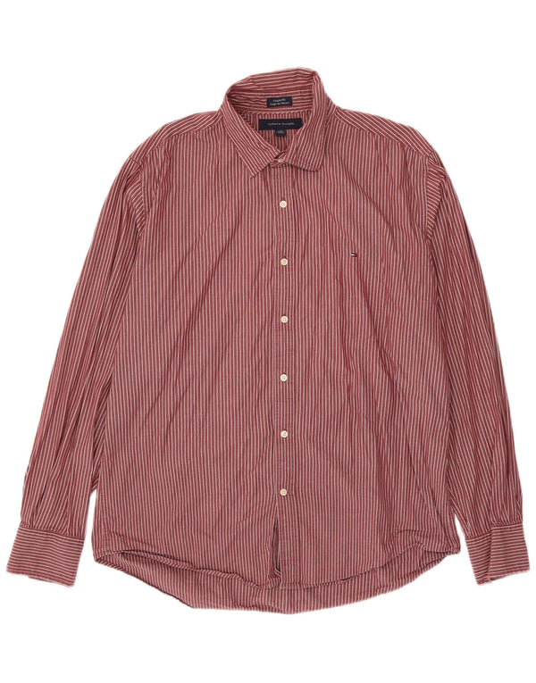 Tommy Hilfiger Mens Custom Fit Shirt Large Red Pinstripe