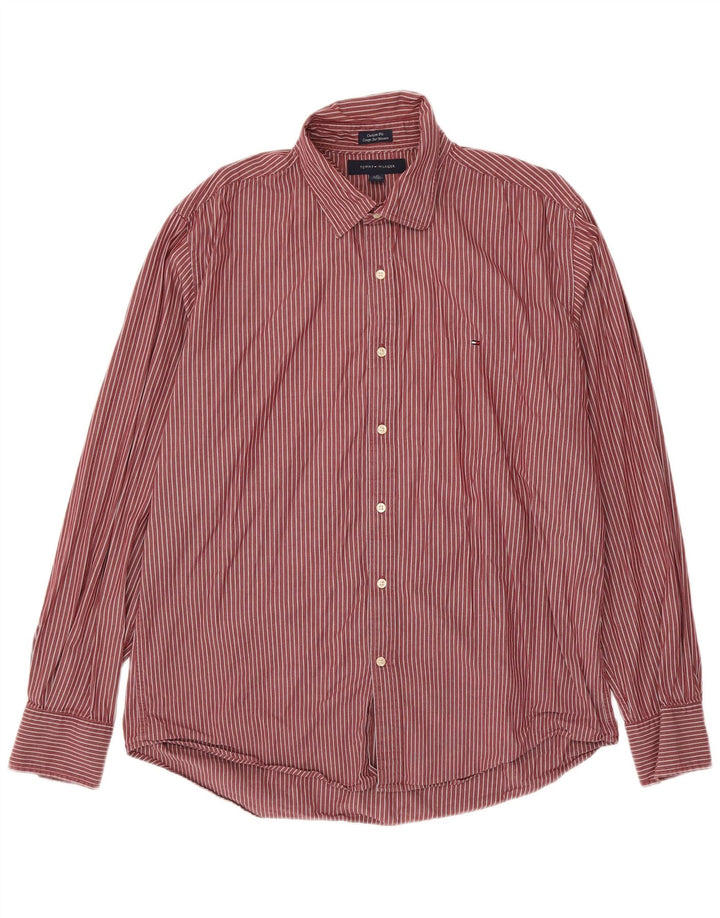 Tommy Hilfiger Mens Custom Fit Shirt Large Red Pinstripe