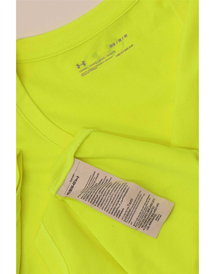 Under Armour Womens Heat Gear T-Shirt Top UK 12 Medium Yellow Polyester