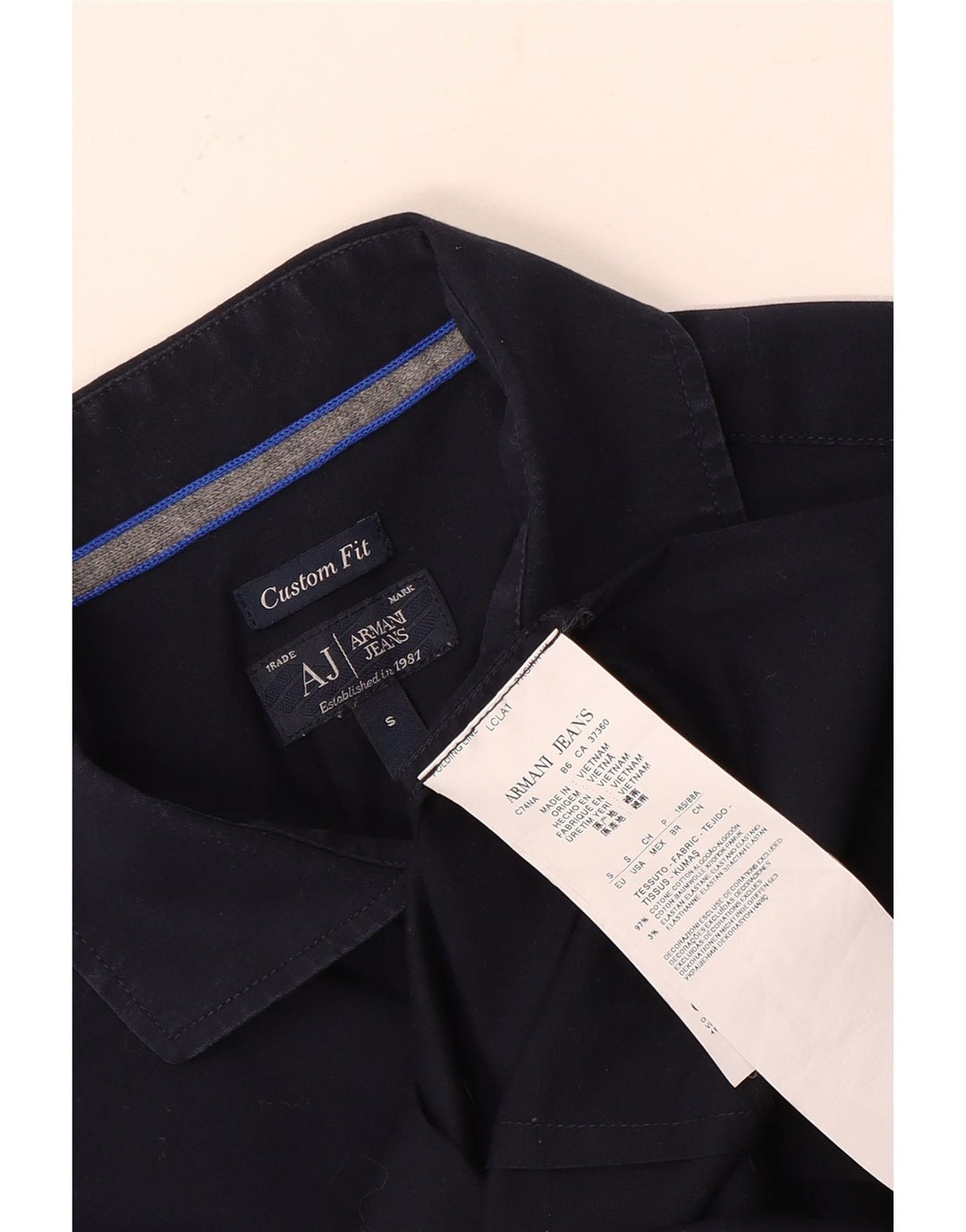 Armani Jeans Mens Custom Fit Shirt Small Navy Blue Cotton