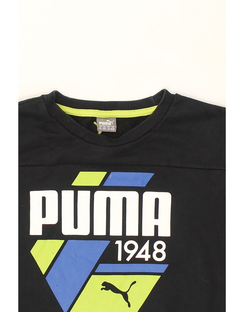 PUMA Boys Graphic Sweatshirt Jumper 13-14 Years Black Cotton | Vintage Puma | Thrift | Second-Hand Puma | Used Clothing | Messina Hembry 