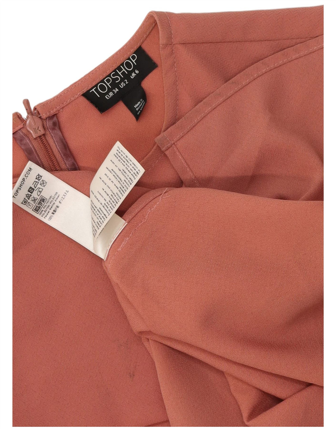 TOPSHOP Womens 3/4 Sleeve Oversized Blouse Top UK 6 XS Pink Polyester