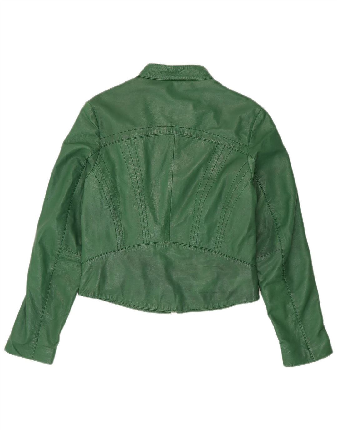 Rino & Pelle Womens Crop Leather Jacket EU 38 Medium Green Leather