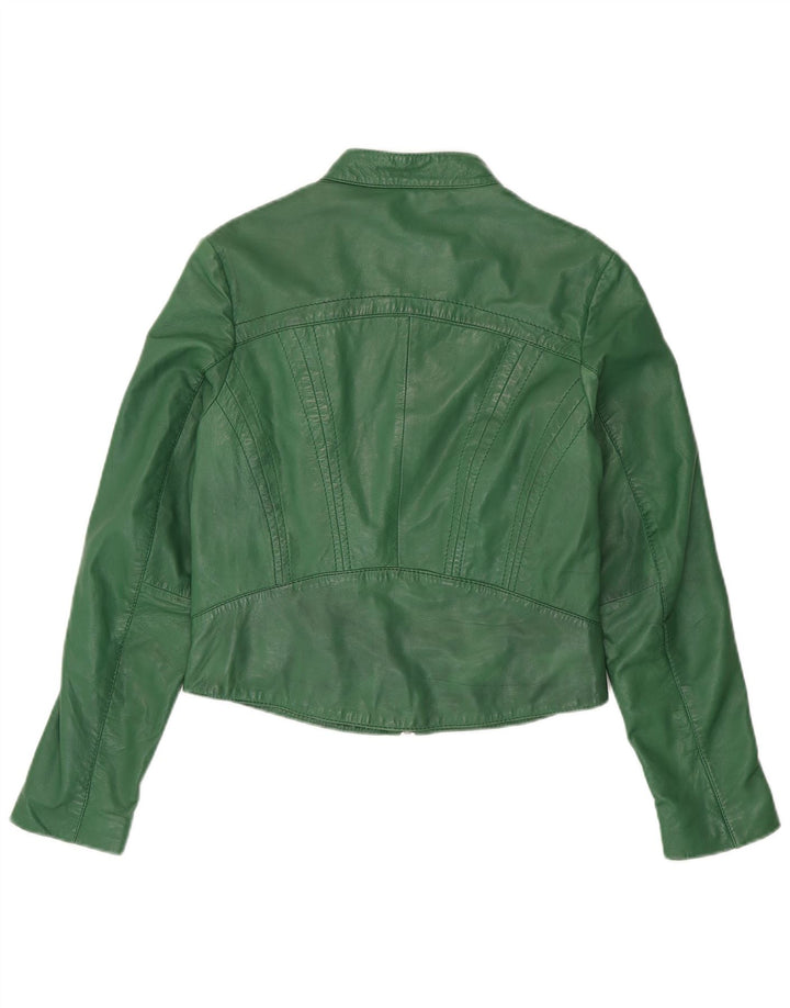 Rino & Pelle Womens Crop Leather Jacket EU 38 Medium Green Leather