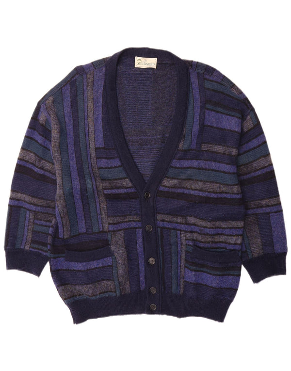 Bizzarro Mens Cardigan Sweater XL Navy Blue Striped Wool