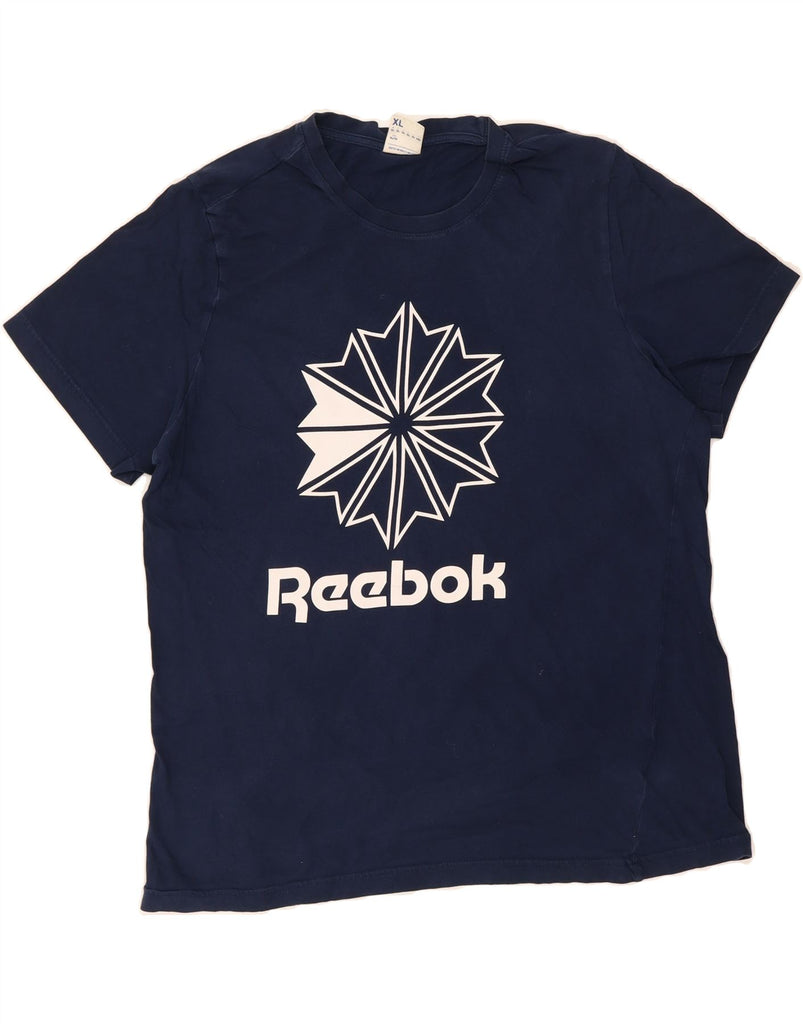 REEBOK Mens Graphic T-Shirt Top XL Navy Blue Cotton Vintage Reebok and Second-Hand Reebok from Messina Hembry 