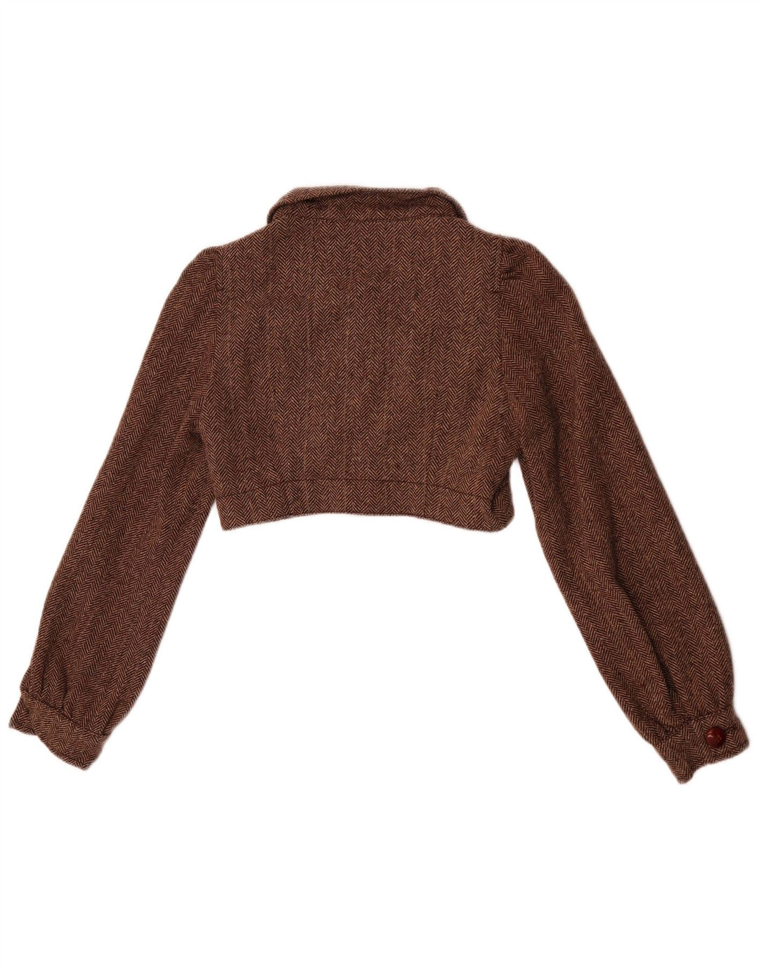 Zara Womens Bolero Jacket UK 10 Small Brown Herringbone Wool