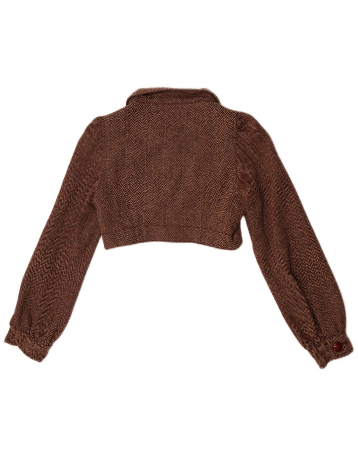 Zara Womens Bolero Jacket UK 10 Small Brown Herringbone Wool