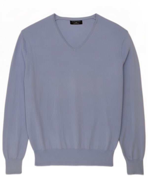 Zara Mens V-Neck Jumper Sweater Large Blue