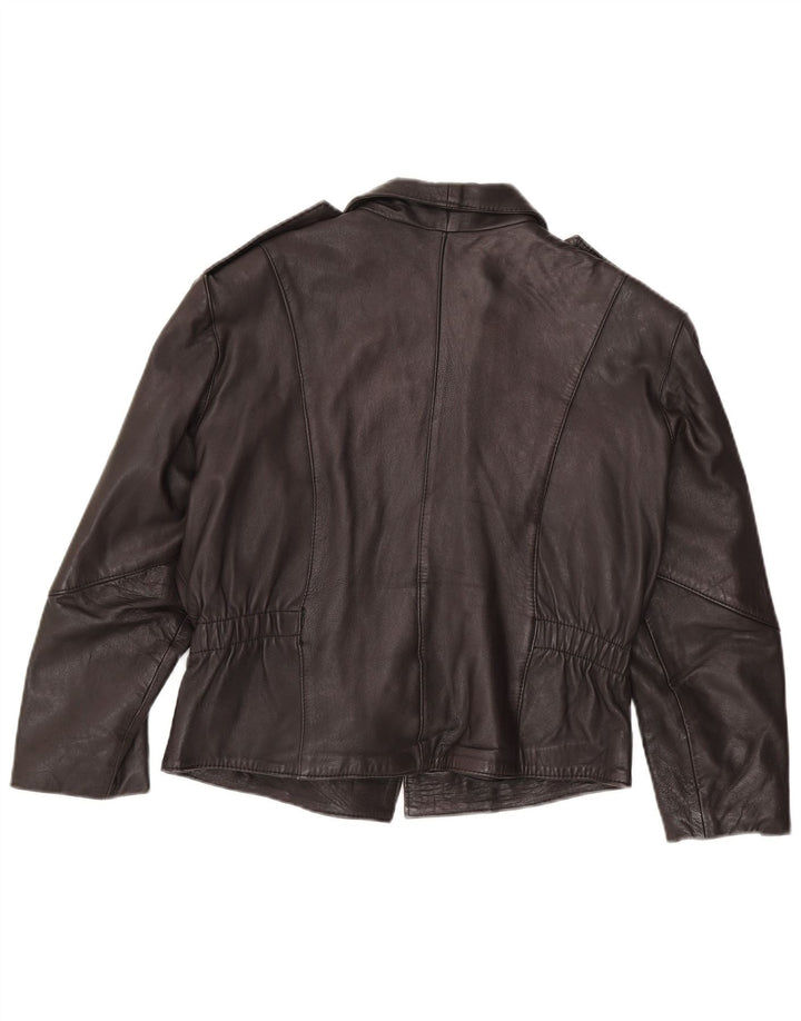 Vintage Womens Leather Biker Jacket UK 14 Large Brown Leather
