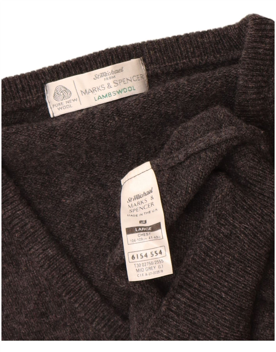 Marks & Spencer Mens V-Neck Jumper Sweater Large Grey Flecked Lambswool