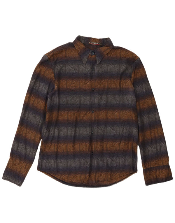 Vintage Mens Shirt Medium Navy Blue Paisley Polyester