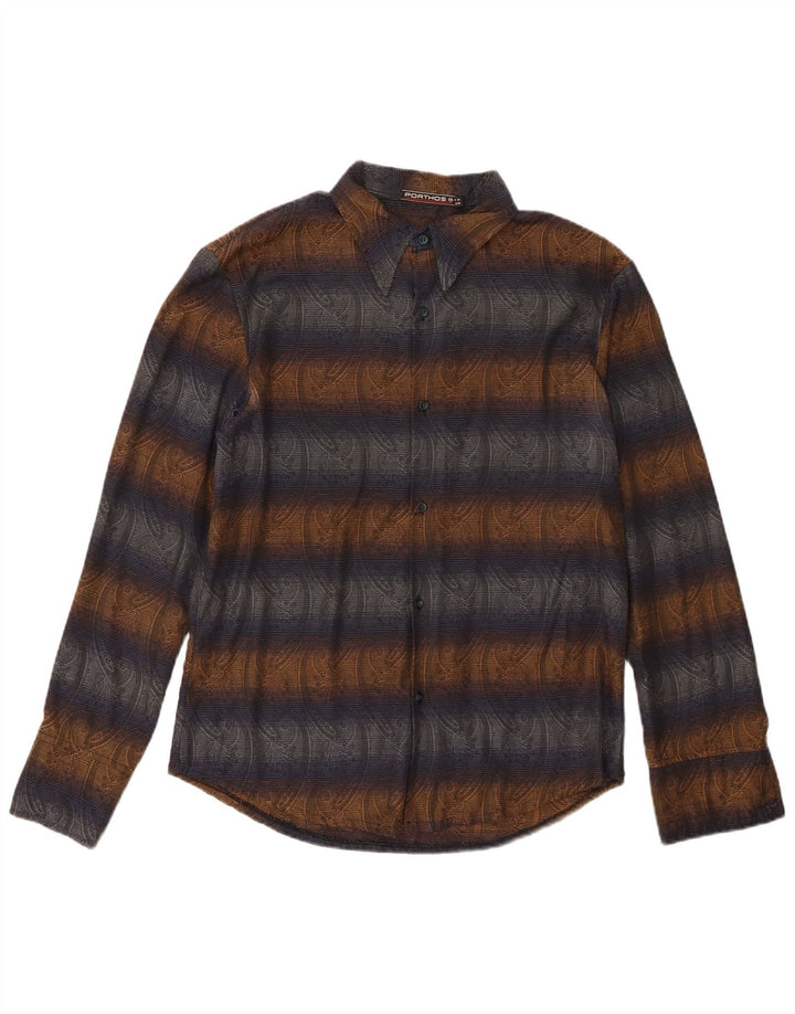 Vintage Mens Shirt Medium Navy Blue Paisley Polyester