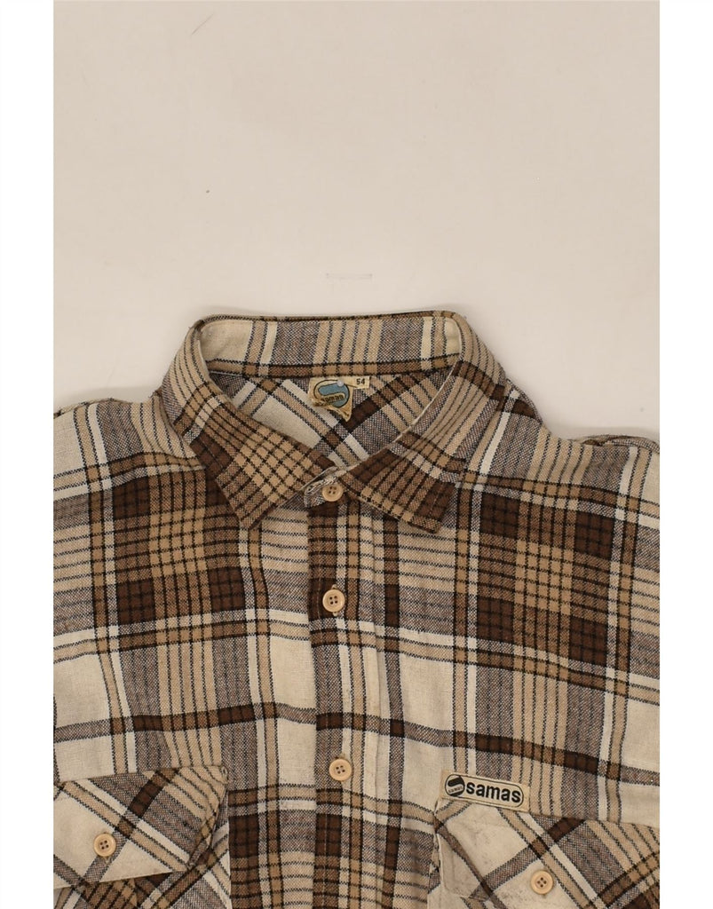 SAMAS Mens Flannel Shirt IT 54 XL Beige Check | Vintage Samas | Thrift | Second-Hand Samas | Used Clothing | Messina Hembry 