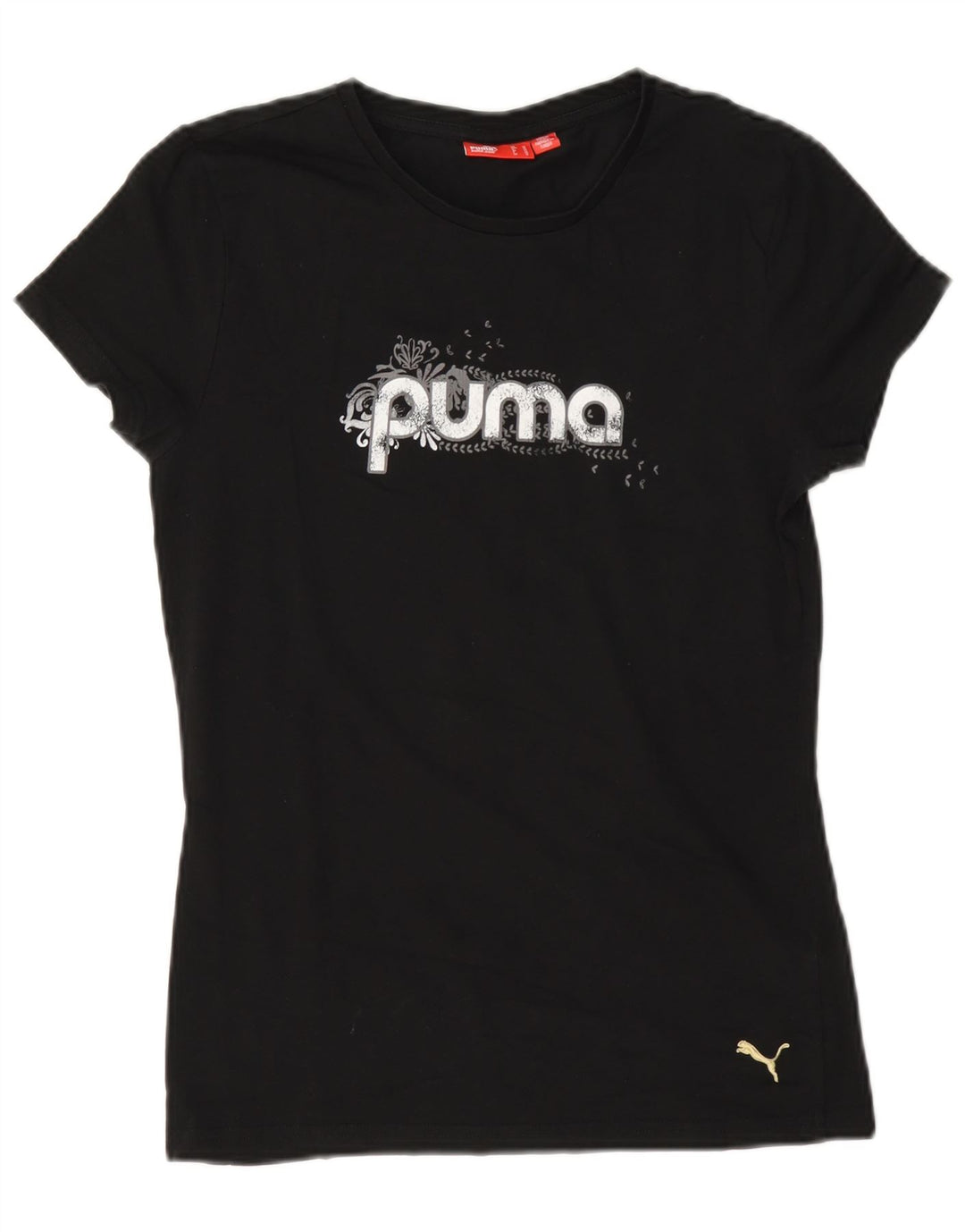 Puma Womens Regular Graphic T-Shirt Top UK 12 Medium Black Cotton