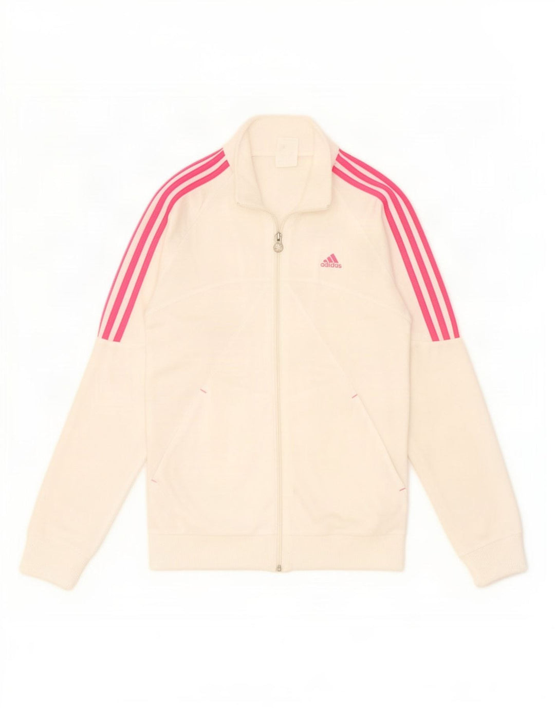 Adidas Girls Tracksuit Top Jacket 14-15 Years Off White Polyester