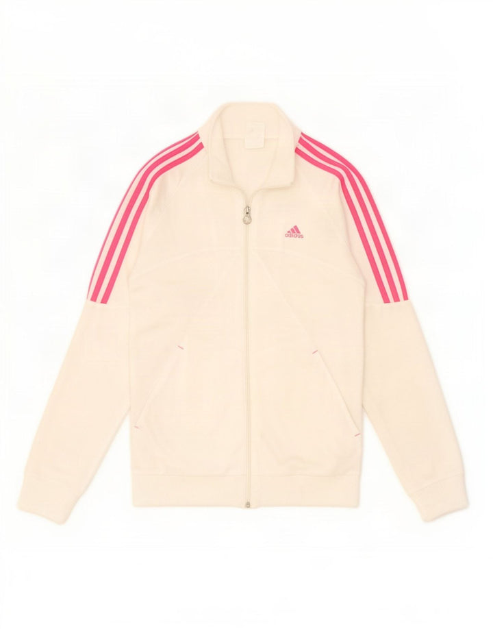 Adidas Girls Tracksuit Top Jacket 14-15 Years Off White Polyester
