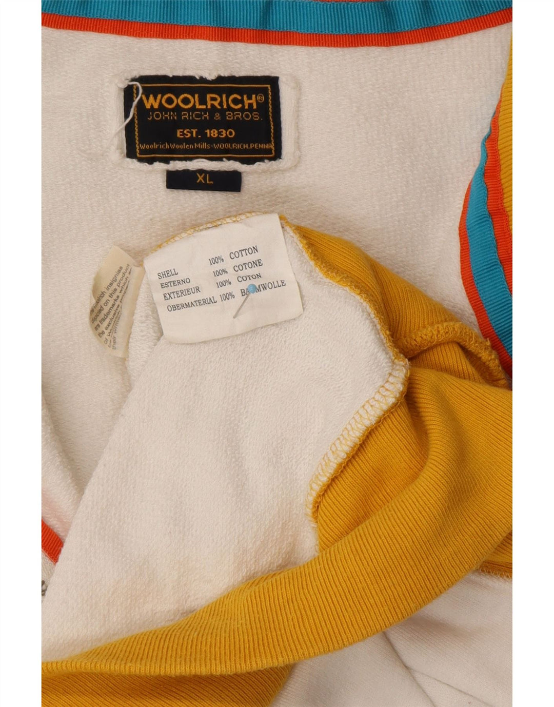 WOOLRICH Mens Graphic Tracksuit Top Jacket XL White Colourblock Cotton