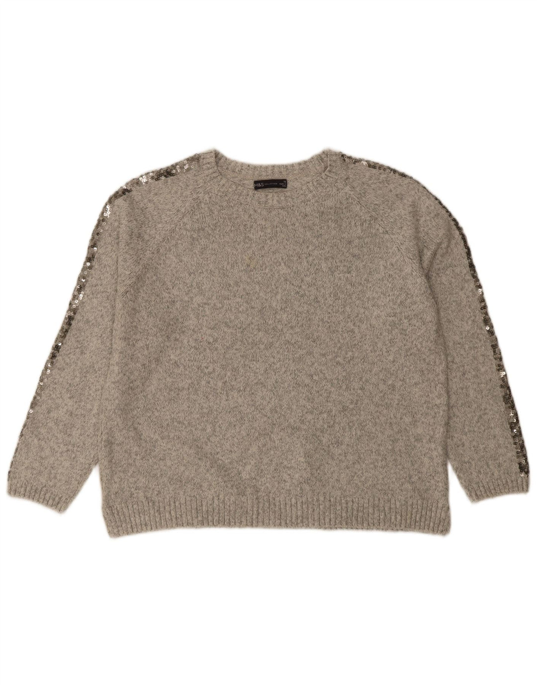 Marks & Spencer Womens Crew Neck Jumper Sweater UK 16 Large Grey Flecked