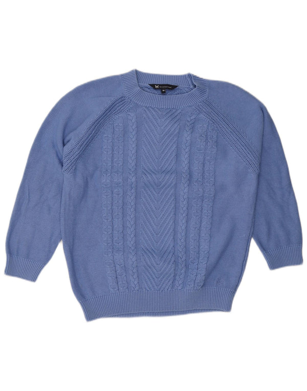 Crew Clothing Womens 3/4 Sleeve Neck Jumper Sweater UK 14 Large Blue Cotton