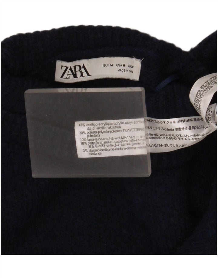 Zara Womens Roll Neck Turtle Neck Jumper Sweater UK 12 Medium Navy Blue