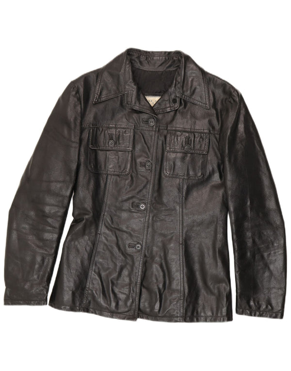 Vintage Womens Leather Jacket UK 10 Small Black Leather
