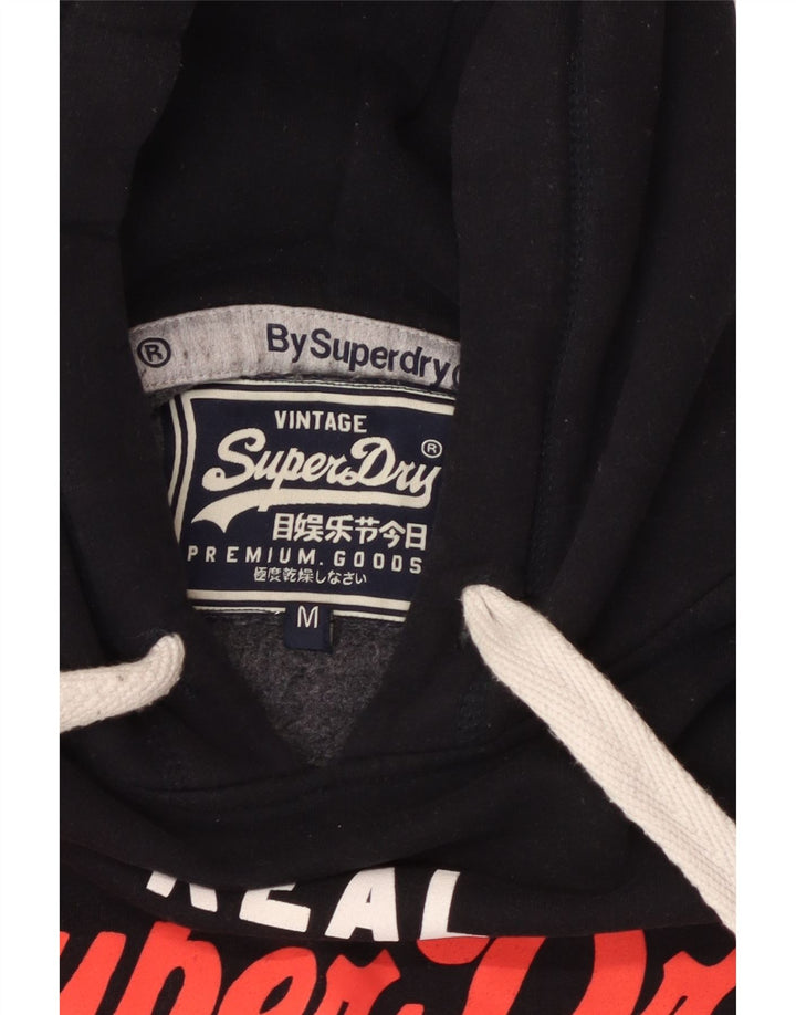 SUPERDRY Mens Graphic Hoodie Jumper Medium Black Cotton