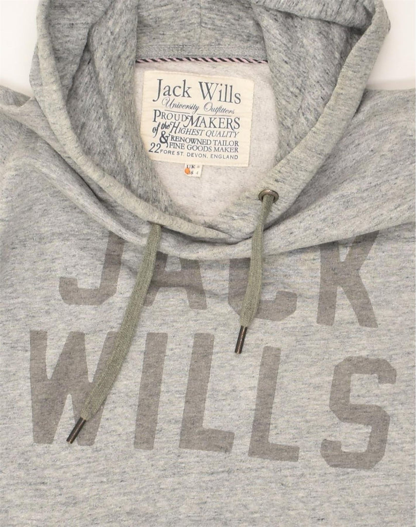 JACK WILLS Womens Graphic Hoodie Jumper UK 8 Small  Grey Cotton | Vintage Jack Wills | Thrift | Second-Hand Jack Wills | Used Clothing | Messina Hembry 