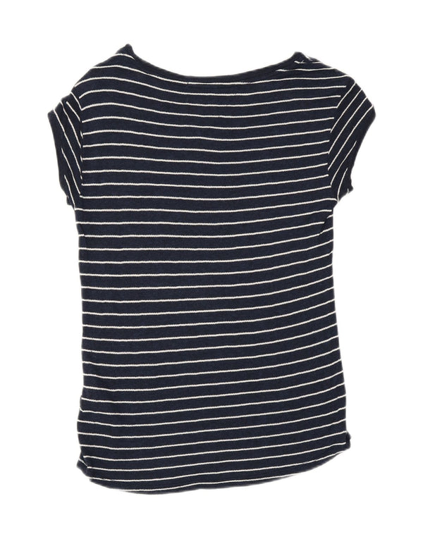 TOMMY HILFIGER Womens T-Shirt Top UK 6 XS Navy Blue Striped Viscose