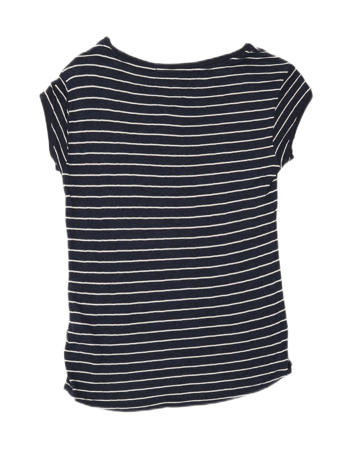 TOMMY HILFIGER Womens T-Shirt Top UK 6 XS Navy Blue Striped Viscose