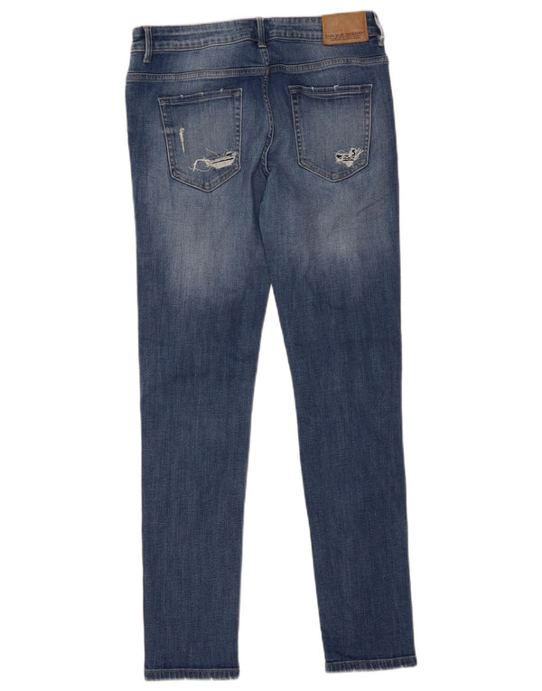 Zara Womens Distressed Mid Rise Skinny Jeans EU 40 Medium W30 L30 Blue