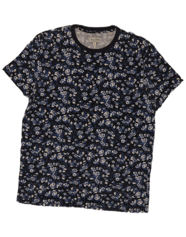 Jack Wills Mens T-Shirt Top Small Navy Blue Floral Cotton