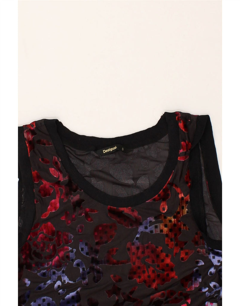 DESIGUAL Womens Vest Top UK 10 Small Black Floral | Vintage Desigual | Thrift | Second-Hand Desigual | Used Clothing | Messina Hembry 