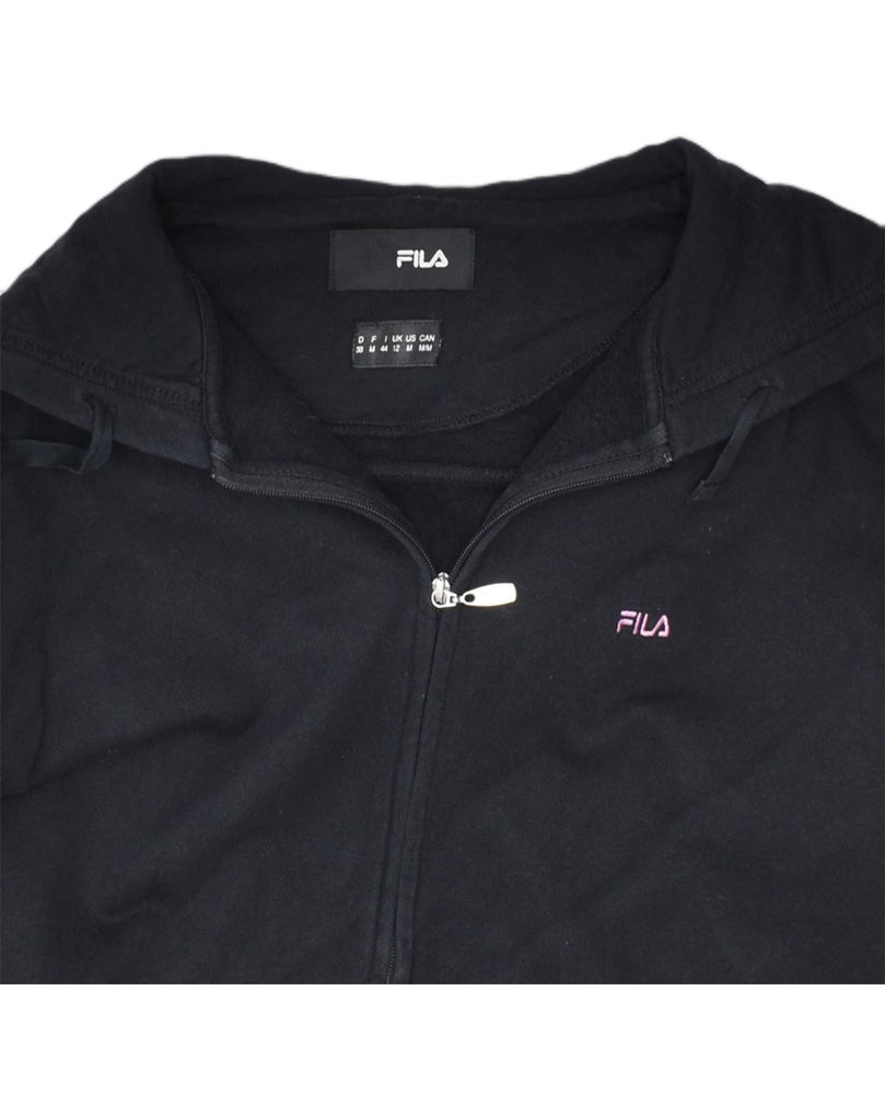 FILA Womens Zip Hoodie Sweater UK 12 Medium Black Cotton | Vintage Fila | Thrift | Second-Hand Fila | Used Clothing | Messina Hembry 