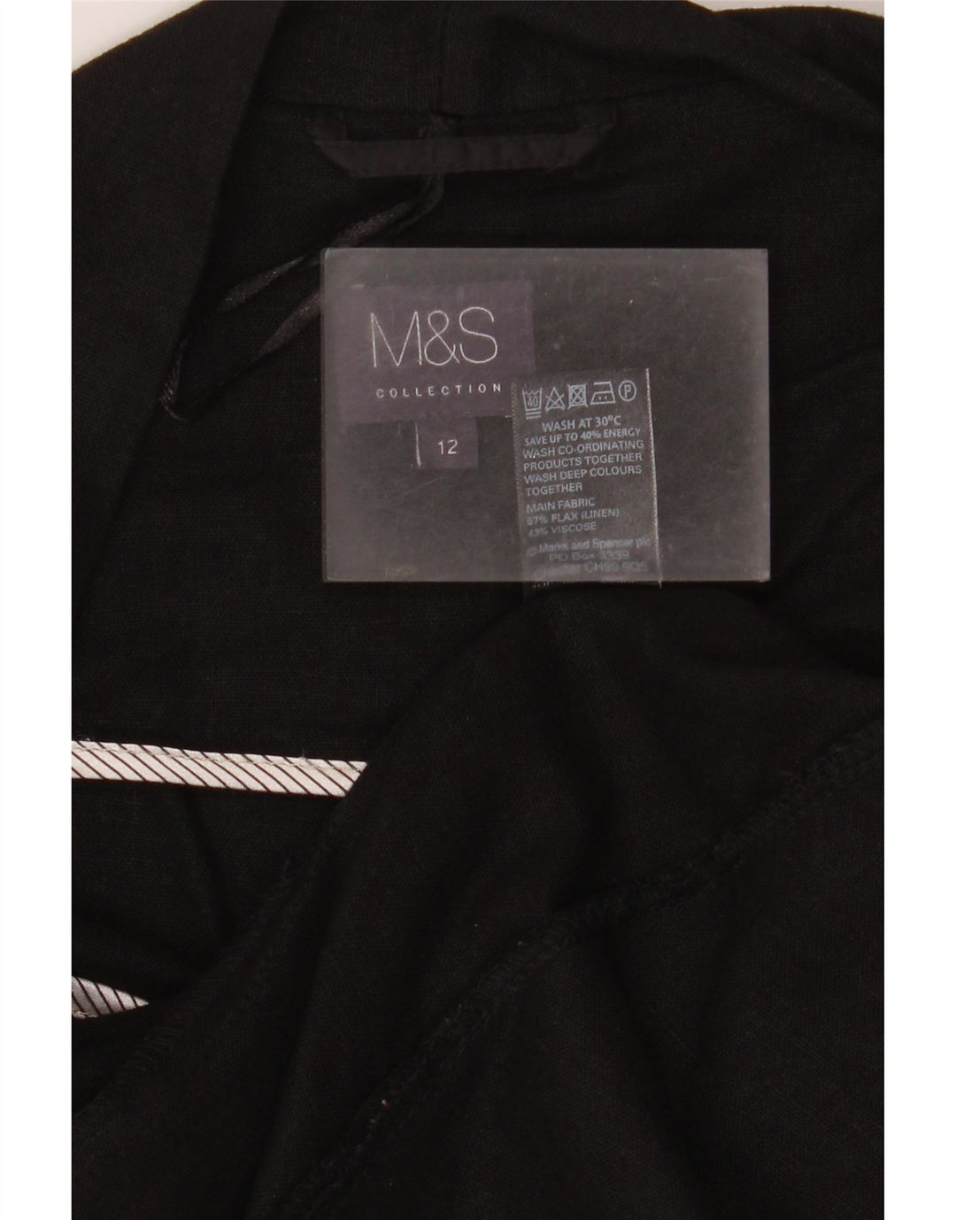 Marks & Spencer Womens Open Blazer Jacket UK 12 Medium Black Linen
