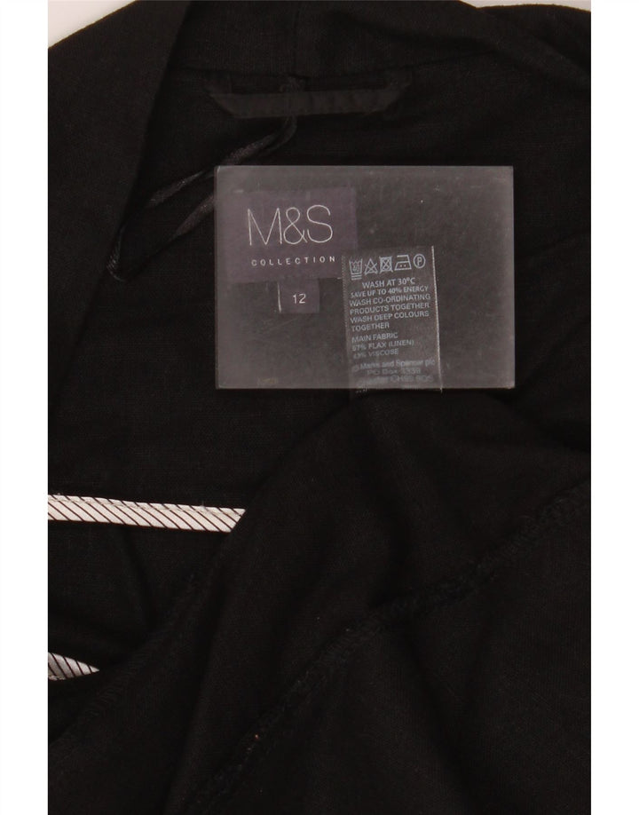 Marks & Spencer Womens Open Blazer Jacket UK 12 Medium Black Linen