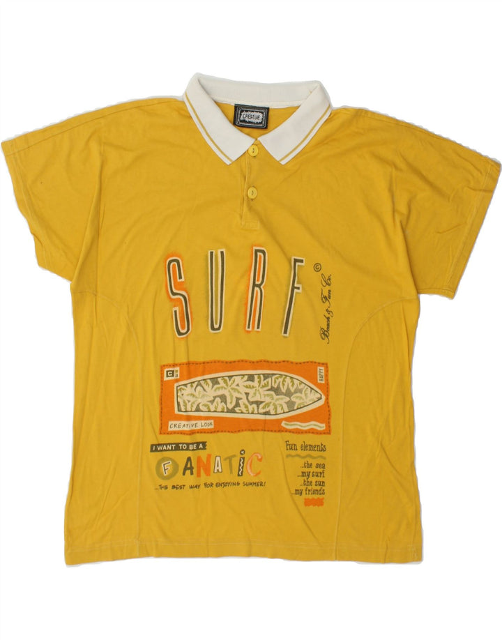 CREATIVE Mens Graphic Polo Shirt Small Yellow Cotton Vintage Creative and Second-Hand Creative from Messina Hembry 