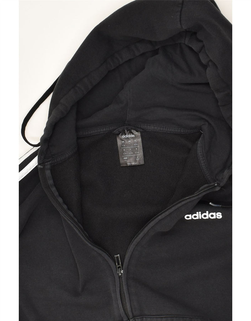 ADIDAS Womens Zip Hoodie Sweater UK 16/18 Large Black Cotton | Vintage Adidas | Thrift | Second-Hand Adidas | Used Clothing | Messina Hembry 